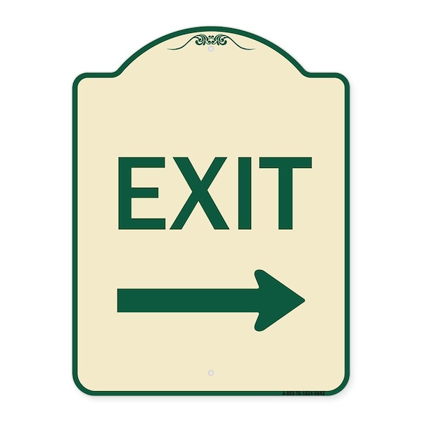 Designer Series-Exit With Right Arrow, Tan & Green Heavy-Gauge Aluminum, 24" H, 18" L, TG-1824-9842